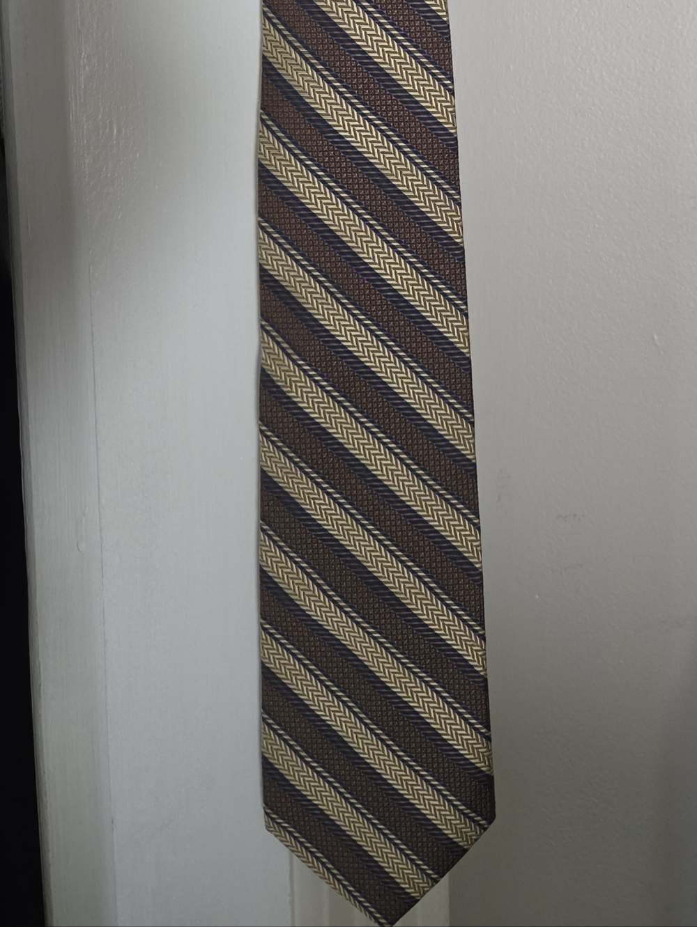 Geoffrey Beene 100% Italian Silk Classic Brown and Tan Striped Men's Tie